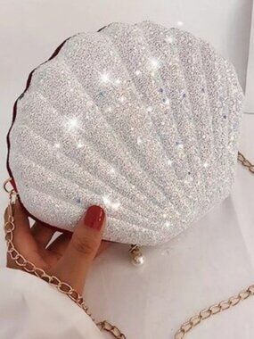 Glam Clam /Sparkle Seashell Crossbody Handbag / White Shell Purse- NWT
